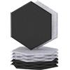 TONOR 12 Pezzi Pannelli Acustici Murali Autoadesivi, 30x26x1cm Pannello a muro 3D Acustico ad Alta Densità, Schiuma Acustica Esagonale Isolante per Studi,6 Confezioni Nero e 6 Confezioni Grigio Chiaro