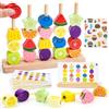 GiddyGlow Giochi Montessori 2 Anni in Legno per Bambini： Infilare Perline, Impilare e Classificare Frutta - Giocattolo Educativo Viaggio per 2-5 Anni - Sviluppo Motricità Fine (Regalo Bambino/Bambina)