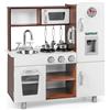 COSTWAY Cucina Giocattolo per Bambini, Cucina Legno per Bambini con Forno, Microonde, Frigorifero, Macchina del Ghiaccio, Lavello e Rubinetto, Funzione Luci e Suoni, per Bambini 3 Anni+