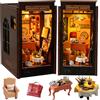 iiecreat DIY Book Nook Kit 3D Wooden Puzzle, Dollhouse with LED DIY Bookend Dollhouse Kit Crafts Hobbies Gifts