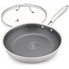 EVADOMA Padella in acciaio inox con struttura a nido d'ape 24 cm con coperchio in vetro - Padella Triply acciaio antiaderente Honeycomb a gas/induzione/elettrica, antigraffio, resistente al forno