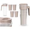 Makio M Brocca in plastica con 4 bicchieri, set per bevande, picnic, acqua, succo (beige, 1,4 l - 10 x 14,5 x 25 cm)