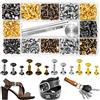 Jetmore - Set di rivetti in pelle, 420 pezzi, doppio tappo in ottone, borchie in pelle, con 3 strumenti per la riparazione e l'artigianato, 4 colori e 3 misure