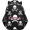 RPLIFE Zaino scolastico per bambini con teschio bianco nero per ragazzi ragazze nome personalizzato zaino scuola elementare per ragazze età 6-12, Teschio Bianco Nero, 17 Inch, Zaini Tradizionali