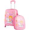 COSTWAY Set di 2 Valigia per Bambini, 17 Valigia+ 13 Zaino, con Ruote Girevoli a 360°, Maniglia Retrattile e Spallacci Regolabili, Ideale per Viaggiare in Modo Comodo e Divertente (Modello 3)