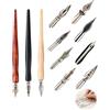 XALFST Set di 11 Pennini Calligrafia con 3 Manici in Legno e 8 Pennini Acciaio Inox, Flessibili per Gestione Inchiostro, Ideali per Manga, Schizzi e Lettering