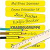 INDIGOS UG Namensaufkleber Kinder Schule 51x7mm - gelb - Namensschilder selbst gestalten mit Namen für Schulsachen - individuell personalisiert - wasserfest für die Spülmaschine - 75 Sticker