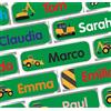 INDIGOS UG® Nome adesivo bambini per etichette bucato e cose fisse - 35x10mm - Sito di costruzione - verde - Abbigliamento - scuola e asilo - per penne, astucci, magliette