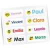 INDIGOS UG® Etichette adesive personalizzate per vestiti e altri articoli - 35x10mm - Emoji - bianco - Abbigliamento - scuola e asilo - per penne, astucci, magliette - bambini