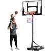 Dripex Cestino da basket per bambini da 107 a 213 cm, con supporto e ruote, regolabile in altezza con retro in policarbonato infrangibile, regalo per bambini, grigio