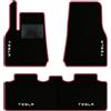 QUEMAR Tappetini Auto per Tesla Model Y dal 2020, Bordo Fucsia, 4 Ricami | anche Juniper / Kit Tappeti Moquette e Gomma su Misura / Set 2 Anteriori + 1 Posteriore / Ricami e Colori Personalizzati