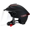 BOSERMEM Casco Aperto Classico, Mezzo Casco Con Visiera, Fibbia a 7 Sezioni, Calotta In 709abs Combinata Con Strato Di Ammortizzazione Eps(Nero Opaco,Visiera Trasparente)
