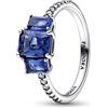 PANDORA Timeless Anello Blue rettangolare con tre pietre scintillanti con cristallo blu principessa e zirconia cubica trasparente, 58