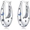 PANPOKI Orecchini a cerchio in argento Sterling 925 a forma di stella e luna, con zirconia cubica scintillante, leggeri, da donna, con confezione regalo, regalo di compleanno per mamma, 1, Argento