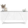Mobili Fiver, Madia-Buffet 4 ante Emma con gambe bianche, Cemento Bianco, 168 cmx45 cmx76.6 cm, NF, Credenza Soggiorno Moderna, Made in Italy