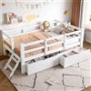 Lcoho Letto in legno 90 x 200 cm, con ringhiera e 2 cassetti, colore: bianco
