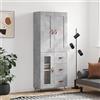 Gecheer Credenza,Armadio,con Vetrina,Verticale,Alta,con 3 Cassetti,3 Ante,per Soggiorno,in Multistrato,Grigio Cemento,69,5x34x180 cm,Armadio con Vetrina,Credenza con Vetrina,Modello A