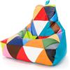 Ecopuf - Pouf Poltrona PATCHWORK Ecopelle KEIKO Taglia M - Base Turchese da Interno/Esterno - Pouf Sacco Antistrappo Antimacchia - Poltrona Patchwork Imbottitura Polistirolo e Maniglia