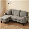 Kuczn Divano angolare modulare 3 posti a forma di L con chaise longue, divano con funzione letto, divano in tessuto di lino di cotone traspirante, gambe in plastica, ideale per soggiorno, appartamenti e