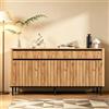 MSMOK Credenza, 160 x 40 x 73 cm, in MDF, mobile TV con 3 cassetti estraibili e 3 ante a lamelle, 6 piedini in metallo, bordi arrotondati, portata fino a 30 kg, comò effetto rovere per soggiorno