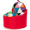 Ecopuf - Poltrona Pouf Yoko Patchwork - Pouf per la cameretta dei bambini - Borsa in tessuto robusto - Sedia da salotto - Arredamento - Poltrona misura XL - 70x75 cm - Rosso Nc12