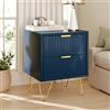 UTTQEW Comodino blu scuro, comodino con 2 cassetti, comodino, cassettiera, tavolino con vano portaoggetti, divano con gambe in metallo dorato, per soggiorno/camera da letto (blu scuro, 40x35x50)