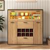 Azkoeesy Credenza, Buffet, Vetrina, Cantinetta, 110 x 111 x 38 cm, con LED, in venature di legno naturale, per sala da pranzo e cucina