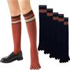AOOPOO 5 Paia Calze da Donna con Dita Separate Calzini Sportivi in Cotone, Morbido Caldo Calzettoni Gambaletto al Ginocchio Lunghe al Ginocchio da Donna alta a Righe Calze Sportive, EU 35-40