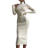 Minetom Vestito Maglione Donna Abito Aderente in Maglia Collo Alto Elastico Casual Autunno Inverno Tinta Unita Midi Abito B Bianco S
