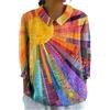 keephen per Donna Vintage Stile Etnico Fiori Colorati Stampa 3D Camicie con Colletto a Maniche Lunghe Crepe a Bolle Camicetta Leggera da Donna Boho Vacanze Top all'aperto