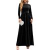 Minetom Maxi Vestito da Cerimonia Velluto Donna Elegante Vestiti Autunno Inverno Girocollo Tinta Unita Manica Lunga Abito Lungo da Sera Cocktail A Nero L