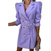 Minetom Vestito Donna Elegante Cerimonia Corto Blazer Mini Abito Manica Lunga Abiti Scollo V Abiti da Cocktail Sera con Cintura A Viola XL