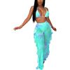 keepmore Completo da Donna in Due Pezzi Coprispalle Set Include Mutandine: Bikini Sexy da Ragazza e Pantaloni Lunghi con Volant a Rete Trasparente