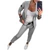 Minetom Tailleur con Pantalone Donna Elegante Business Maniche Lunghe Lavoro Ufficio Blazer Giacca e Pantaloni Completo Due Pezzi Set A Grigio S