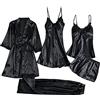 Dinglong pigiami donna completo lino donna Lingerie sexy da donna Giarrettiera Lingerie Set Vestaglie Body in pizzo Biancheria intima con scollo a V profondo 1 Camicie da notte in cotone completo lino