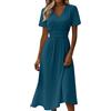 Generic Abito estivo da donna, lungo, elegante, sciancrato, leggero, linea ad A, con scollo a V, vita alta, traspirante, a maniche corte, da spiaggia