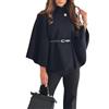 Minetom Mantello Donna Elegante Autunno Inverno Poncho Casual Tinta Unita Cappotto con Cintura A Nero S