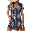 Cuptacc Vestiti Estivi Donna Manicha Corta Scollo a V Lunghezza al Ginocchio Abito da Spiaggia Elegant Larghi Floreale Blu Argento, X-Large XL 46-48