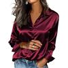 PANOZON Camicie da Donna in Raso di Seta con Bottoni Camicie da Ufficio a Maniche Lunghe in Seta Camicette Casual da Lavoro Top,Rosso L