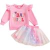 LUVCES Completo di compleanno per bambina, con lettere ricamate, maglietta tutù e gonna in tulle, 1-6 anni, D: rosa a maniche lunghe, 1-2 Jahre
