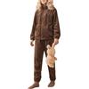 Minetom Pigiama da Donna Lungo in Pile Set Pigiama Caldo Abbigliamento da Notte Invernale Morbido Tuta Sportiva Due Pezzi Giacca con Cerniera e Pantaloni D Marrone M