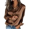 PANOZON Camicie da Donna in Raso di Seta con Bottoni Camicie da Ufficio a Maniche Lunghe in Seta Camicette Casual da Lavoro Top,Marrone 2XL
