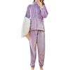 Minetom Pigiama da Donna Lungo in Pile Set Pigiama Caldo Abbigliamento da Notte Invernale Morbido Tuta Sportiva Due Pezzi Giacca con Cerniera e Pantaloni D Viola L