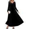 Minetom Vestito da Cerimonia Velluto Donna Elegante Autunno Inverno Vestiti Scollo a V Tinta Unita Manica Lunga Abito Lungo da Sera Cocktail B Nero XXL
