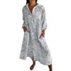 Dinglong Vestaglia Cotone Abiti Primavera-Estate da Donna Boho Floreale con Risvolto con Collo Abbottonato, Abito Lungo Fluido da Spiaggia per Le Vacanze Vestaglia cotonepigiama Donna Lovable