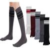 AOOPOO 5 Paia Calze da Donna con dita Separate Calzini Sportivi in Cotone, Morbido Caldo Calze al Ginocchio Lunghe al Ginocchio da Donna alta a Righe Calze Sportive con Punta, EU 35-40