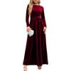 Minetom Maxi Vestito da Cerimonia Velluto Donna Elegante Vestiti Autunno Inverno Girocollo Tinta Unita Manica Lunga Abito Lungo da Sera Cocktail A Rosso XL