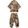 DOSLAVIDA Set kimono giapponese da uomo, elegante giacca aperta sul davanti con pantaloncini, cardigan stampato, stile cinese