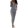 Minetom Completo da Donna Due Pezzi Elegante Senza Maniche Blazer Scollo a V Gilet Ufficio Business Giacca Gilet e Pantaloni B Grigio XS