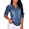 Keephen Camicia di Jeans da Donna Camicia di Cotone a Maniche Lunghe Camicia da Notte a Maniche Lunghe Camicia di Jeans retrò Autunno